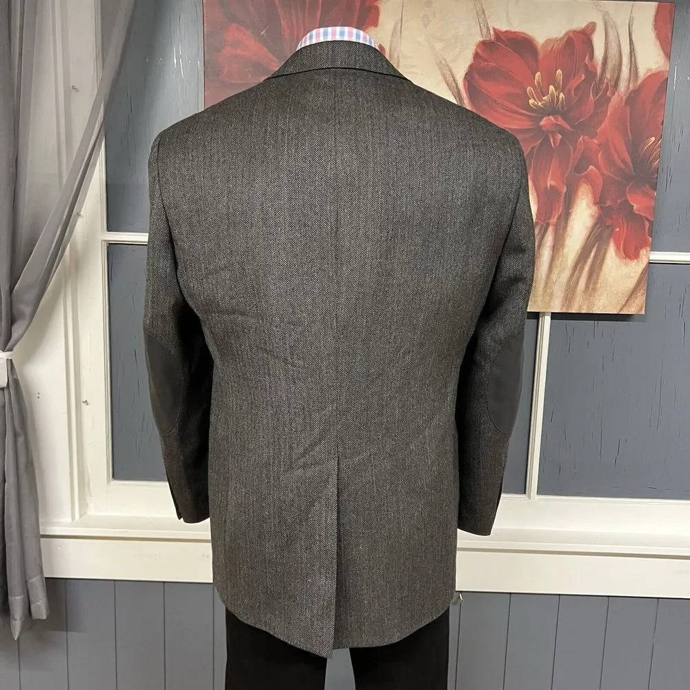 Stafford Tweed Wool Jacket Sport Coat Mens 44R Classic‎ Fit Herringbone Gray